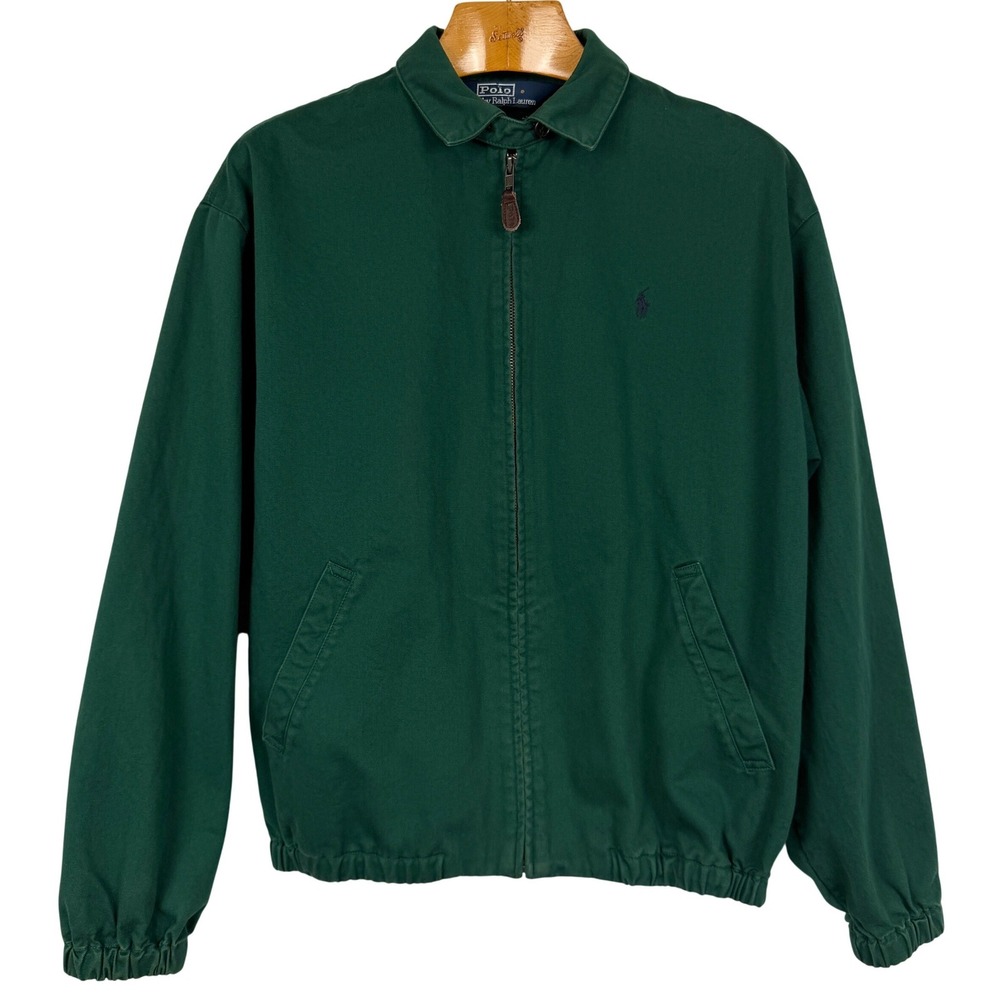 Vintage Polo Ralph Lauren Jacket Mens M Green Cotton Harrington Bomber Pony